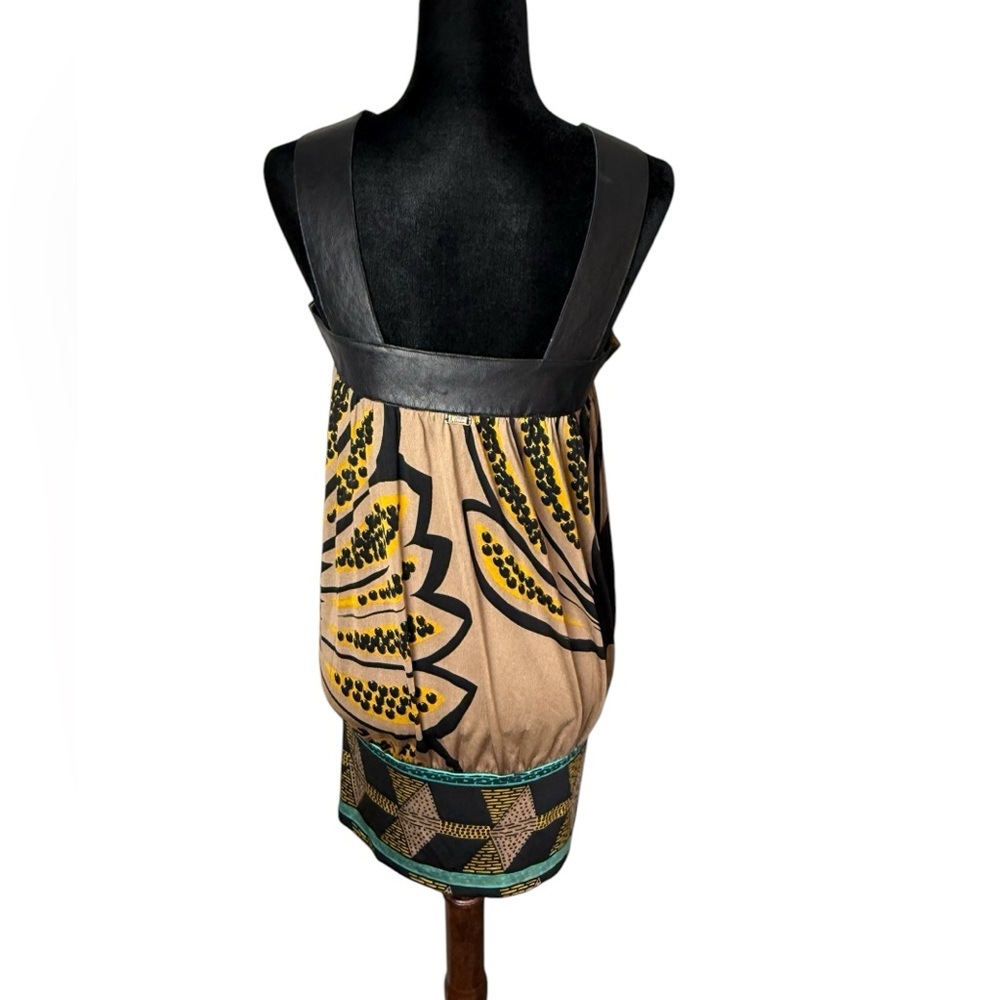 Marciano Silk and Leather halter Floral Black and Tan Dress - Picture 8 of 13